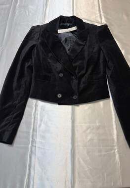 she said... Black Velvet Double-Breasted Cropped Blazer Jacket Size 0 NWT